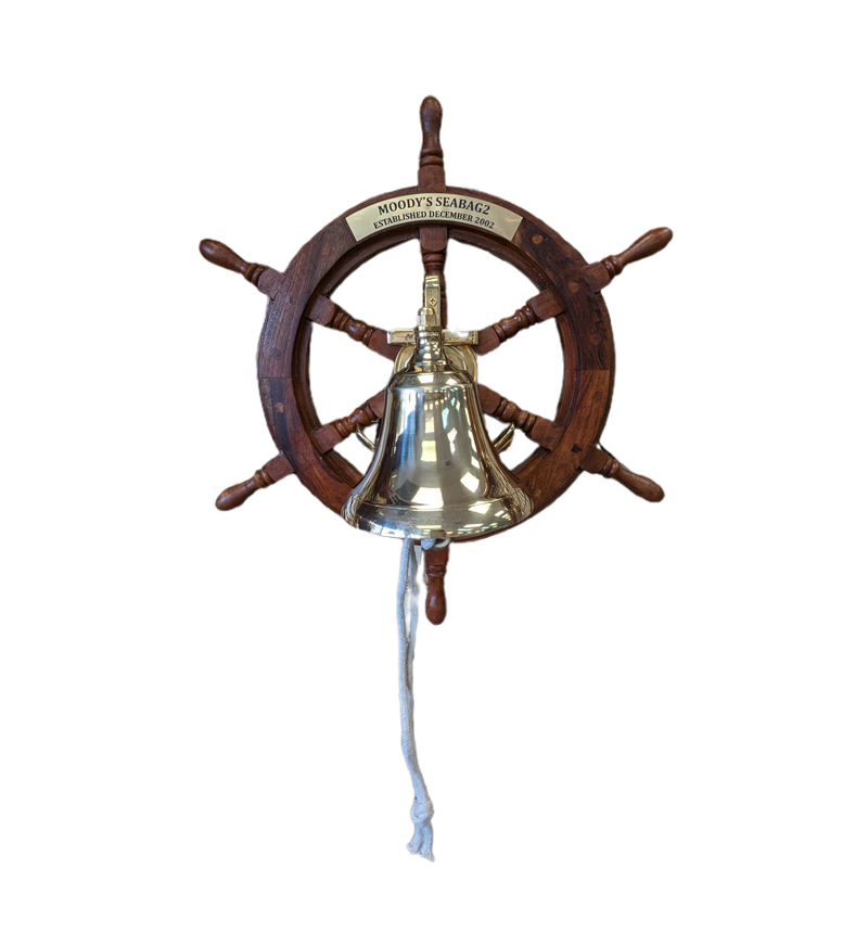 18” SHIPS WHEEL WITH SIMPLE ANCHOR BELL